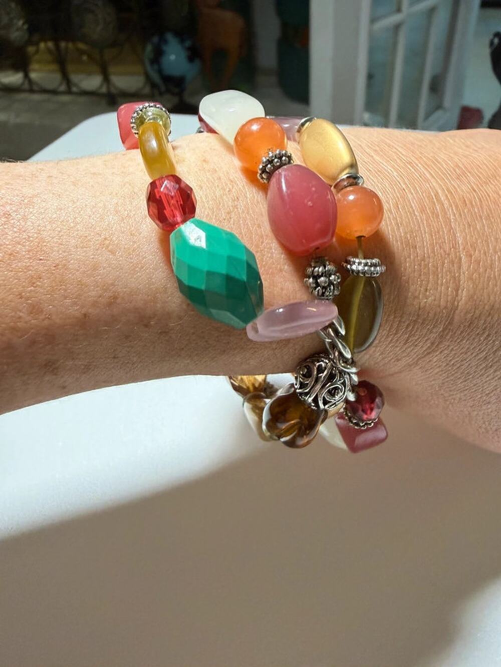 Jewel tone beaded expansion bracelet